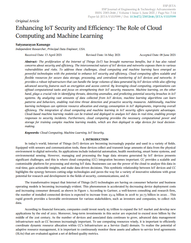 Article: Enhancing IoT Security and Efficiency: The Role of Cloud Computing and Machine Learning
