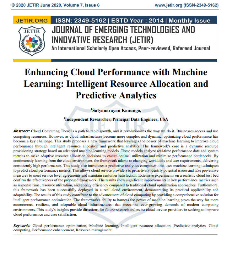 Article: Enhancing Cloud Performance with Machine Learning: Intelligent Resource Allocation and Predictive Analytics