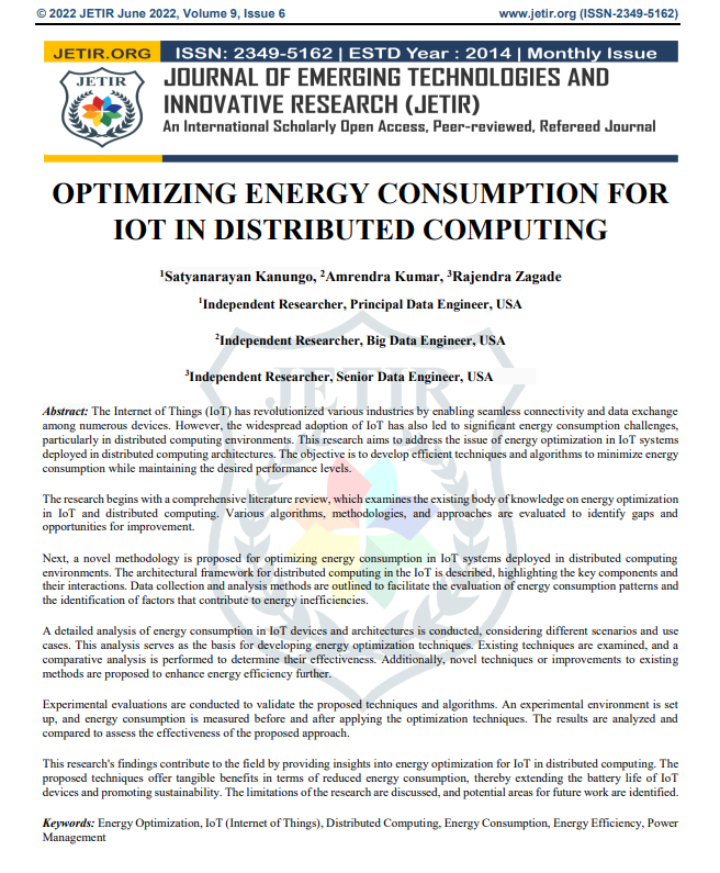 Article: Optimizing Energy Consumption For Iot In Distributed Computing
